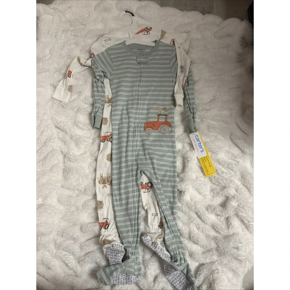 Toddler Boys' Carter's 2-Pack Tractor & Farm Animals Footie Pajamas Size 3T NWT